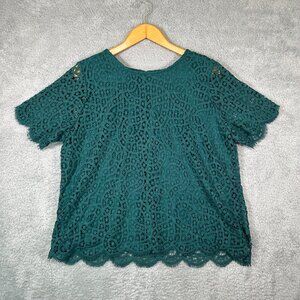 Philosophy Top Womens XXL Green Lace Short Sleeve Scoop Neck Blouse